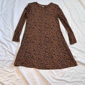 Old Navy Tan and Black Animal Print Long Sleeve Dress